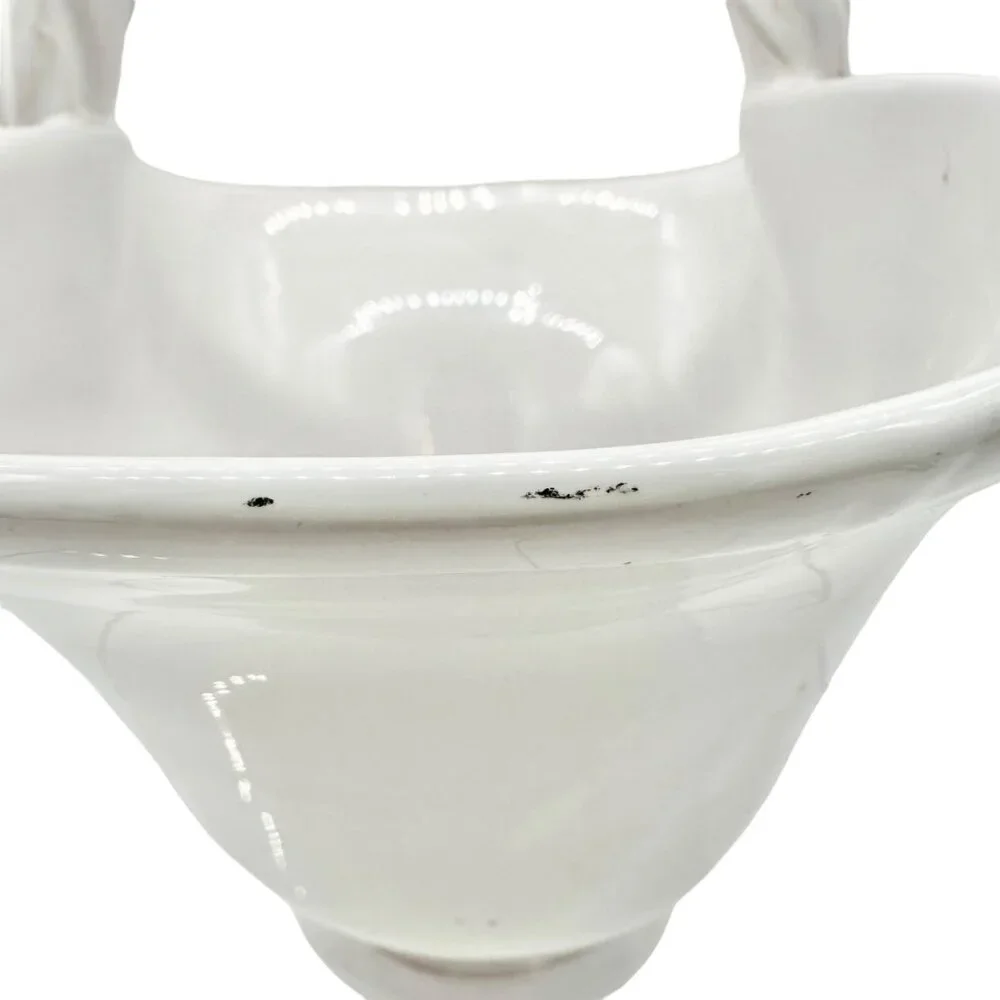 Handmade Ceramic Pottery Basket White with Lemon Leaf Design Vallauris France